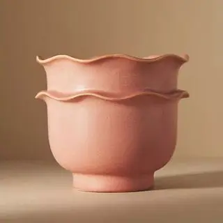 Anthropologie Scallop Ruffle Ceramic Plant Pot