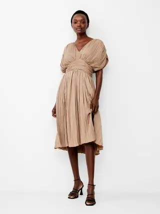 Althea Satin Pleated V-Neck Dress