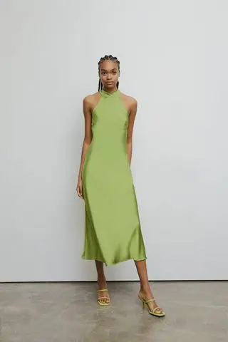 Satin Halter Neck Backless Slip Dress