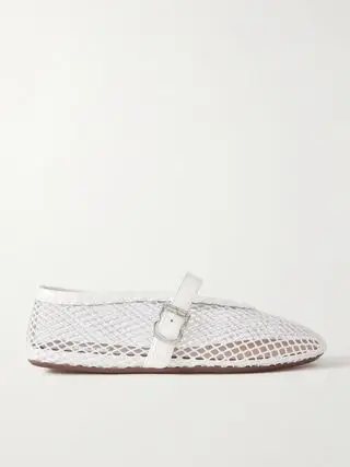 Patent Leather-Trimmed Mesh Ballet Flats