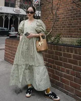 @eggcanvas outfit pic in summer dress with Adidas Sambas.