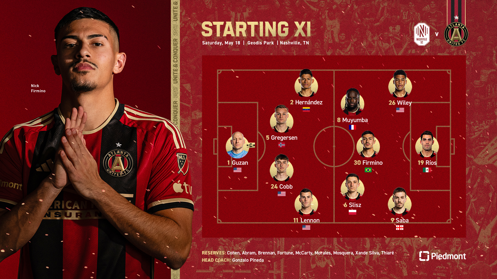 Starting XI and roster notes: Atlanta United travels to Nashville for MLS Rivalry Week