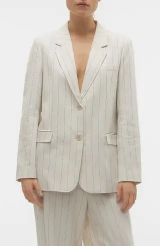 VERO MODA, Mindy Loose Fit Pinstripe Linen Blend Blazer