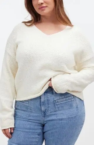 Madewell, Slub Cotton V-Neck Sweater