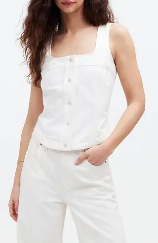 Sleeveless Denim Button-Up Top