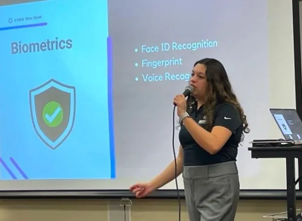 Sienna Arellano gives a presentation on cybersecurity to seniors. (Courtesy photo)