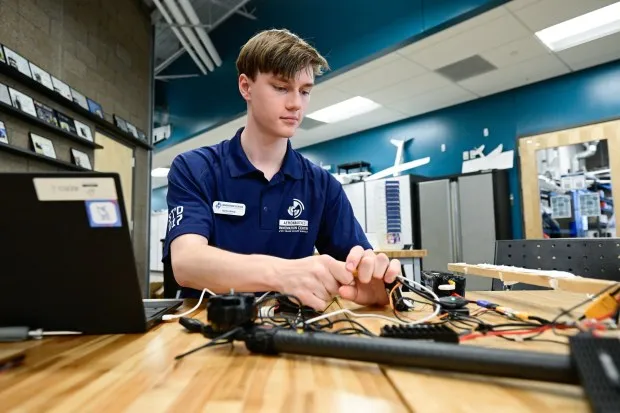 Niwot senior Quinn Sharp works on a project at the Innovation Center in Longmont on Dec. 21. (Matthew Jonas/Staff Photographer)