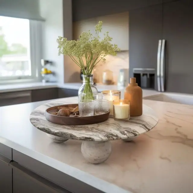 kitchen countertop with tray displat