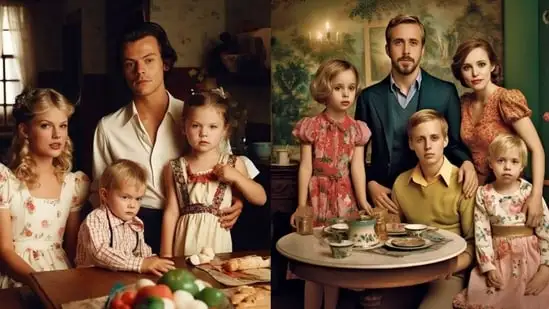Artist creates AI-generated family portraits of famous former couples, sparking conversations and discussions.(Pic credit- mrpomeroyj_ai)