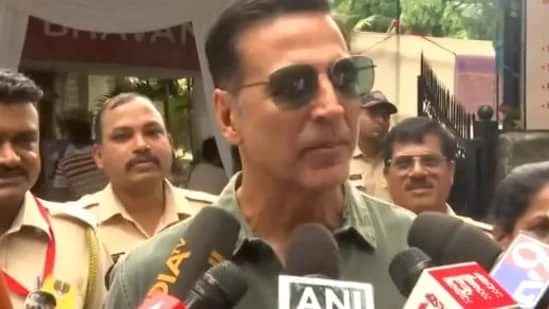 Actor Akshay Kumar stepped out early Monday morning to vote in the Lok Sabha elections in Mumbai. This is the first time Kumar has voted since receiving the Indian citizenship.(ANI)