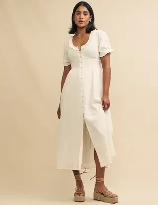 Nobody's Child, White Button Down Flossie Midi Dress