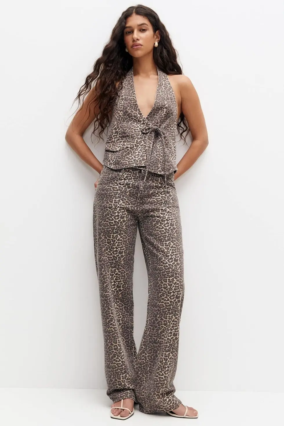 Straight-fit leopard print trousers