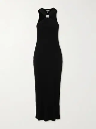 Embellished Ribbed Cotton-Jersey Midi Dress