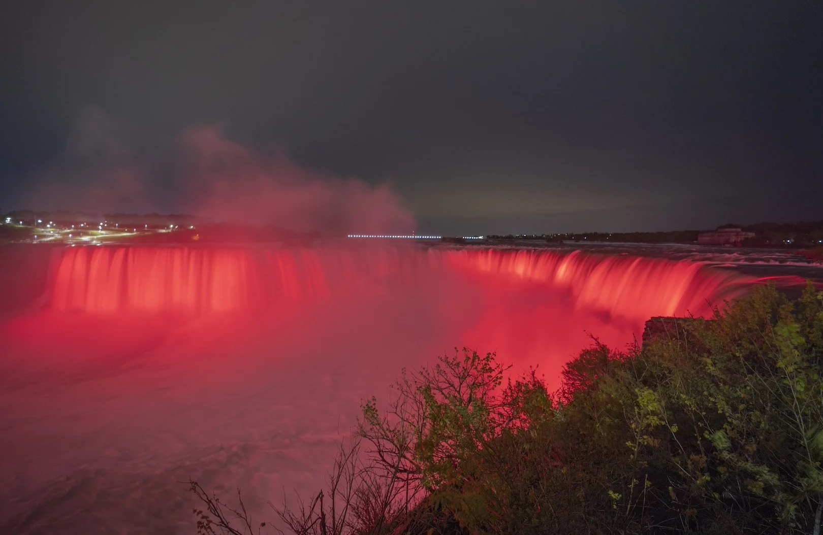 Niagara Falls will be illuminated red from 10:15-10:30 p.m. Tuesday, May 21, to celebrate National Travel and Tourism Week. (Destination Niagara USA photo)