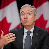 Innovation, Science and Industry Minister Francois-Philippe Champagne speaks during a press conference at the National Press Theatre in Ottawa on Tuesday, April 30, 2024. 