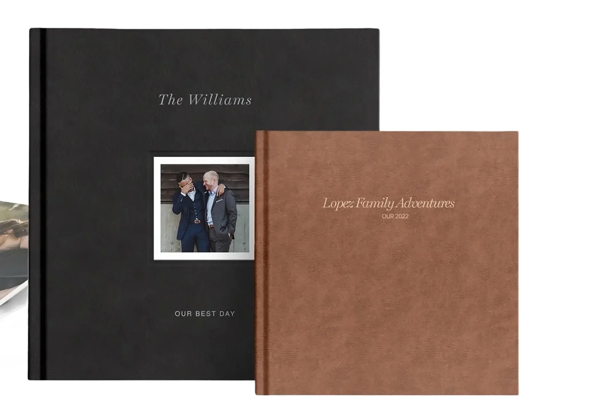 A black and tan photo book