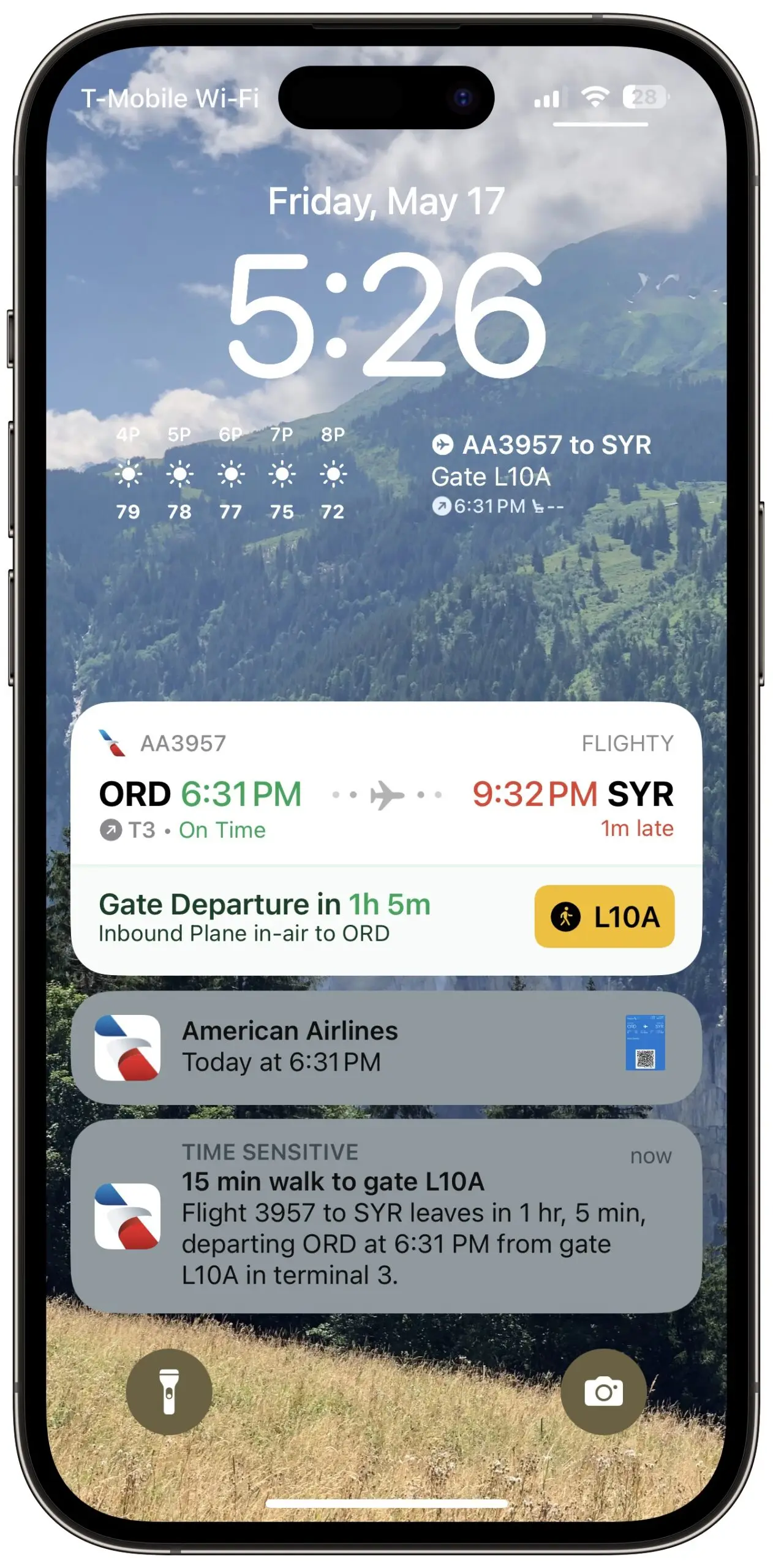 American Airlines app walking notification