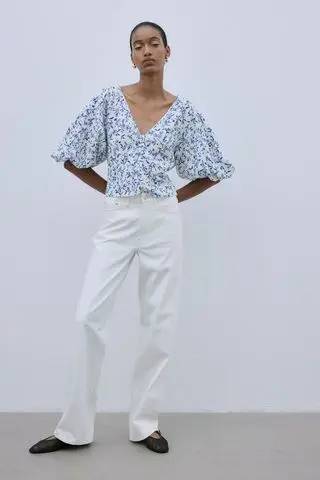 Linen-Blend Blouse