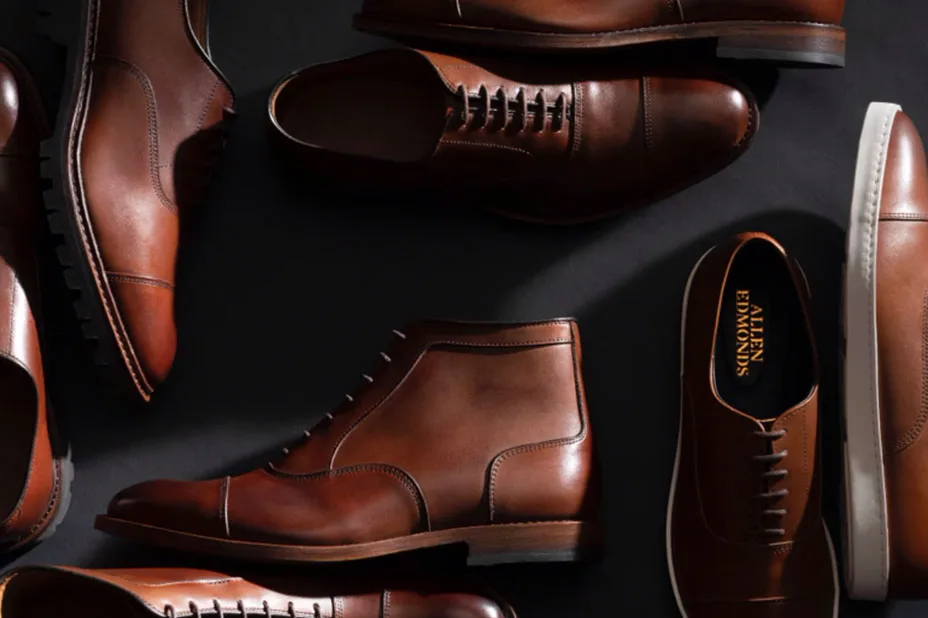 A group of brown Allen Edmonds shoes