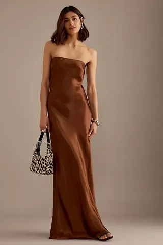 The Fleur Strapless Satin Maxi Slip Dress