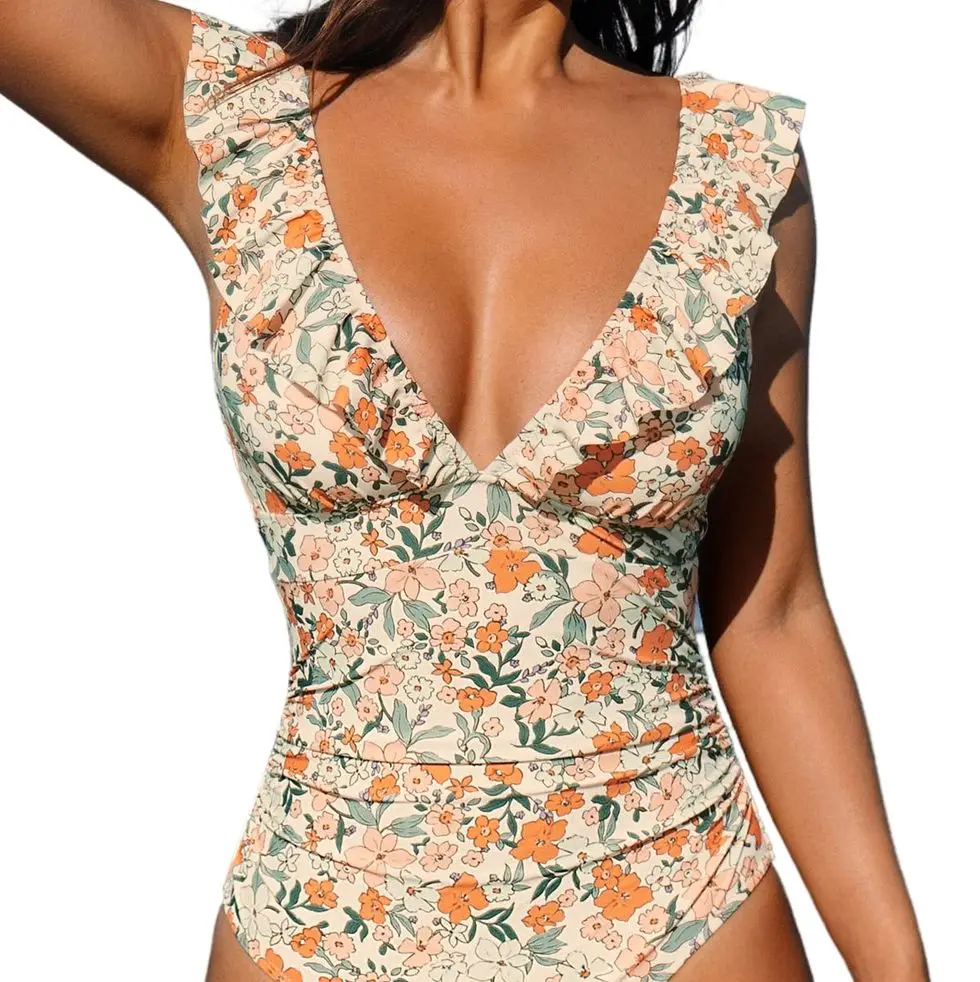 Ruffled Lace-Up One-Piece Swimsuit