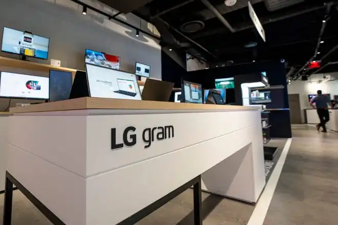 May 21, 2024; Englewood Cliffs, New Jersey, USA; A variety of laptops are shown at LG's new innovation center on Tuesday.