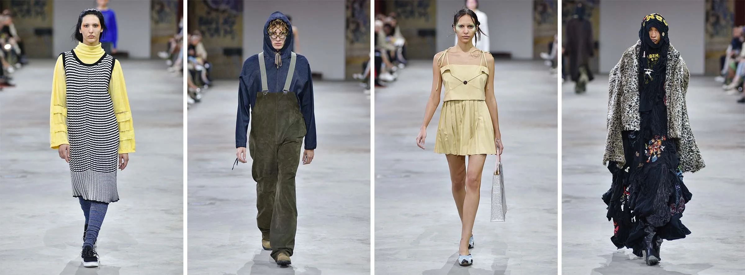 Four runway looks by Shayna Block, Sean McGiveney, Nyta Brace, and Junxuan Guo.
