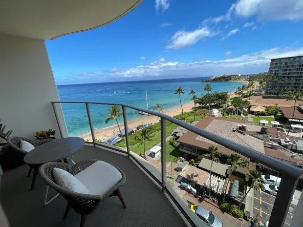 View of Ka'anapali beach from a premier ocean view suite, Hokupa'a Tower, Westin Maui Resort & Spa Ka'anapali. (Photo by Ben Davidson Photography)