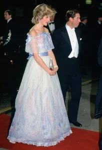 LONDON, UNITED KINGDOM - NOVEMBER 19:  The Prince and Princess of Wales attending a Royal Variety Performance. Diana is wearing a chiffon evening dress designed by fashion designer Bellville Sassoon.  (Photo by Tim Graham Photo Library via Getty Images)