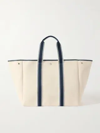 Cruise Line Traversée Large Leather- and Webbing-Trimmed Canvas Tote