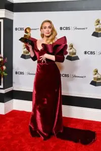 Adele poses with her GRAMMY award for Best Pop Solo Performance for Easy On Me in the Press Room at the 65th Annual GRAMMY Awards held at Crypto.com Arena on February 5, 2023 in Los Angeles, California. (Photo by Michael Buckner/Variety via Getty Images)