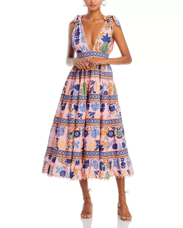 Seashell Tapestry Tiered Midi Dress