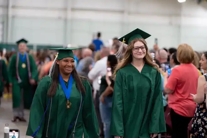 York County School of Technology seniors enter their commencement ceremony at UPMC Arena on Thursday, May 23, 2024.