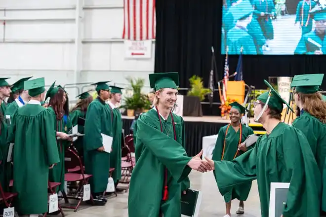 York County School of Technology seniors exit their commencement ceremony at UPMC Arena on Thursday, May 23, 2024.