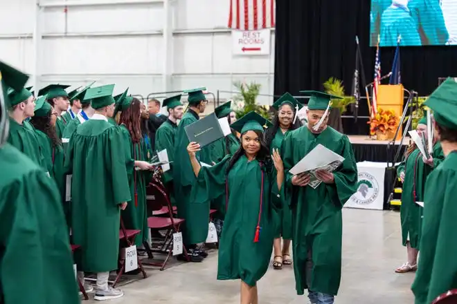 York County School of Technology seniors exit their commencement ceremony at UPMC Arena on Thursday, May 23, 2024.
