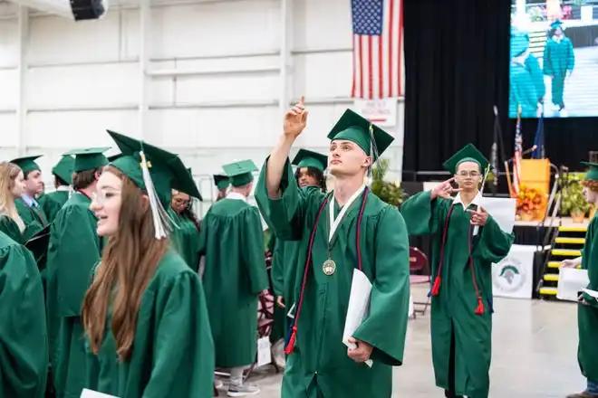 York County School of Technology seniors exit their commencement ceremony at UPMC Arena on Thursday, May 23, 2024.