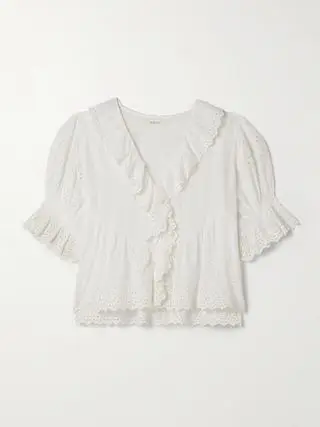 Henri Ruffled Pintucked Broderie Anglaise Cotton Top