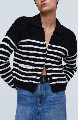 Melanie Stripe Cotton Crop Cardigan Sweater