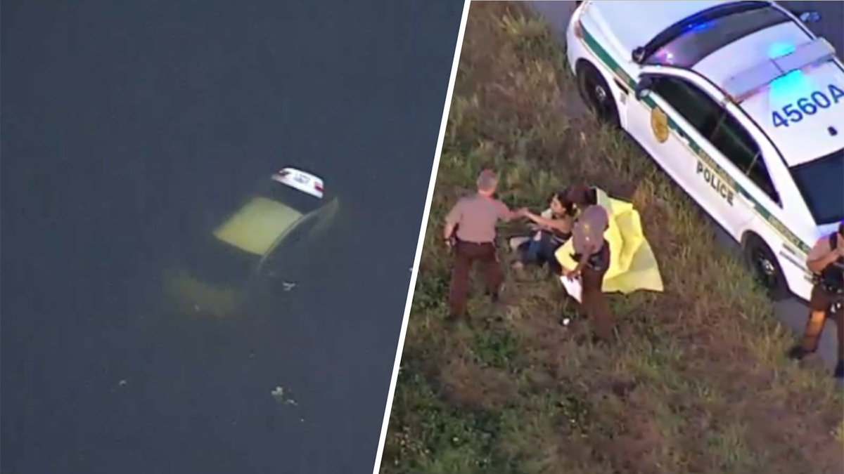 Authorities respond after car crashes into canal near the Turnpike in Miami-Dade