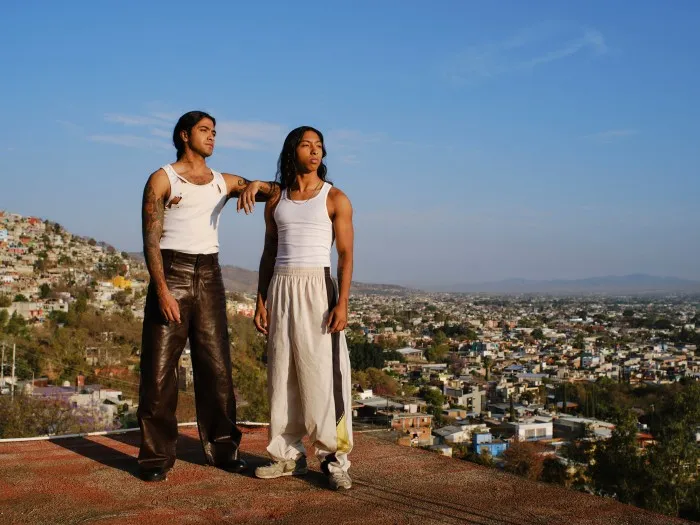 Model and musician Krishna Hexen, 27. Krishna (left) wears Willy Chavarria cotton distressed tank top, £253. Louis Gabriel Nouchi leather trousers, POA. David Yurman sterling-silver bracelet, $795. Shoes, stylist’s own. Narayan wears Hanes cotton tank top, $14.40. Isabel Marant cotton Bryton trousers, £395. Nike shoes, stylist’s own. DAVID YURMAN sterling-silver Box Chain necklace, £356