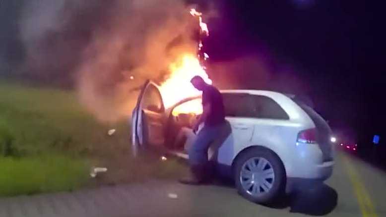 Grayson County, KY deputy saves man from burning car
