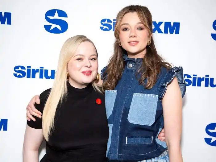 Nicola Coughlan (L) and Claudia Jessie (R) visit SiriusXM Studios in May 2024.