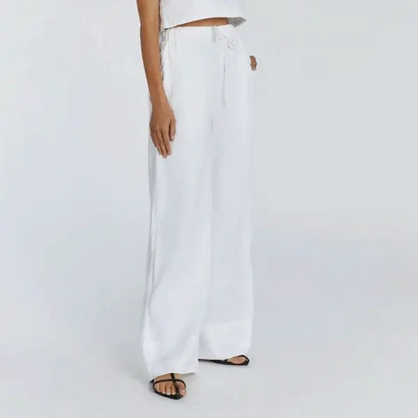 Dissh Gina White Linen Elastic Waist Pant