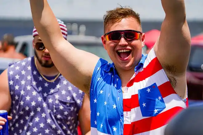 Race fan dress to impress on Thursday, May 23, 2024, during Carb Day ahead of the 108th running of the Indianapolis 500 at Indianapolis Motor Speedway.