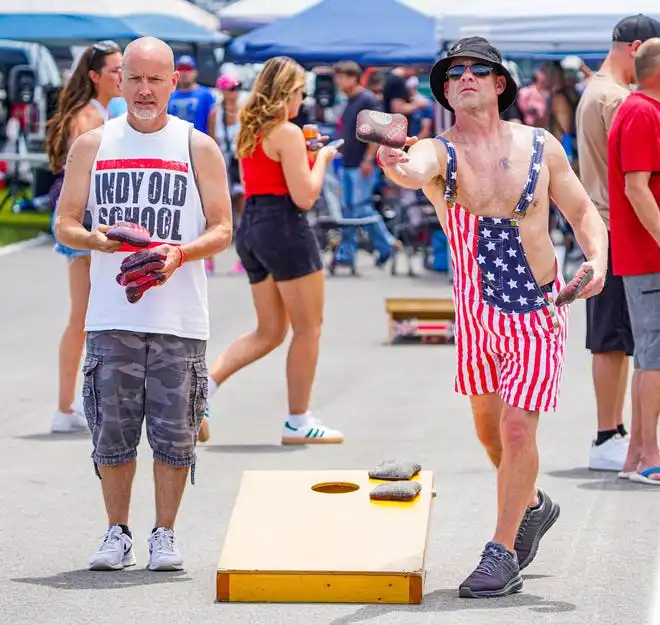 Race fan dress to impress on Thursday, May 23, 2024, during Carb Day ahead of the 108th running of the Indianapolis 500 at Indianapolis Motor Speedway.