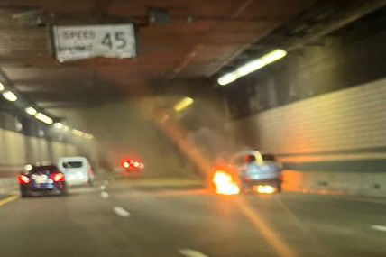 The Ted’s getting all flamey; car bursts into flames