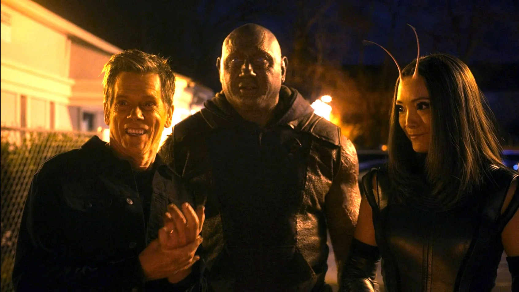 Kevin Bacon made new friends in Drax and Mantis