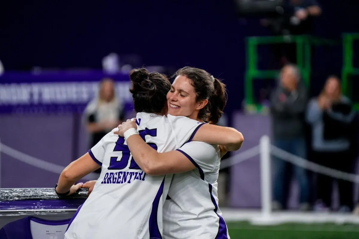 Senior+midfielder+Hannah+Johnson+hugs+sophomore+goaltender+Fran+Argentieri+during+Johnson%E2%80%99s+Senior+Night.+