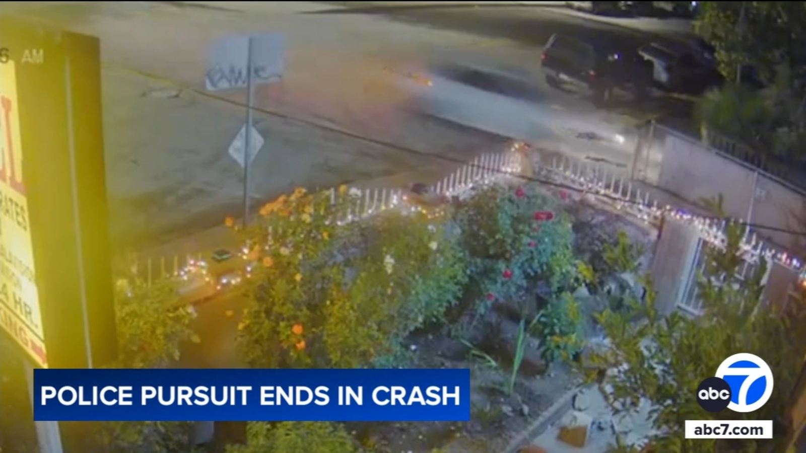 Video shows car crashing into apartment building during South LA police chase before sparking fire