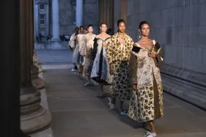 Model on the runway at the Erdem Spring 2024 Ready To Wear Fashion Show held at The British Museum on September 17, 2023 in London, England.